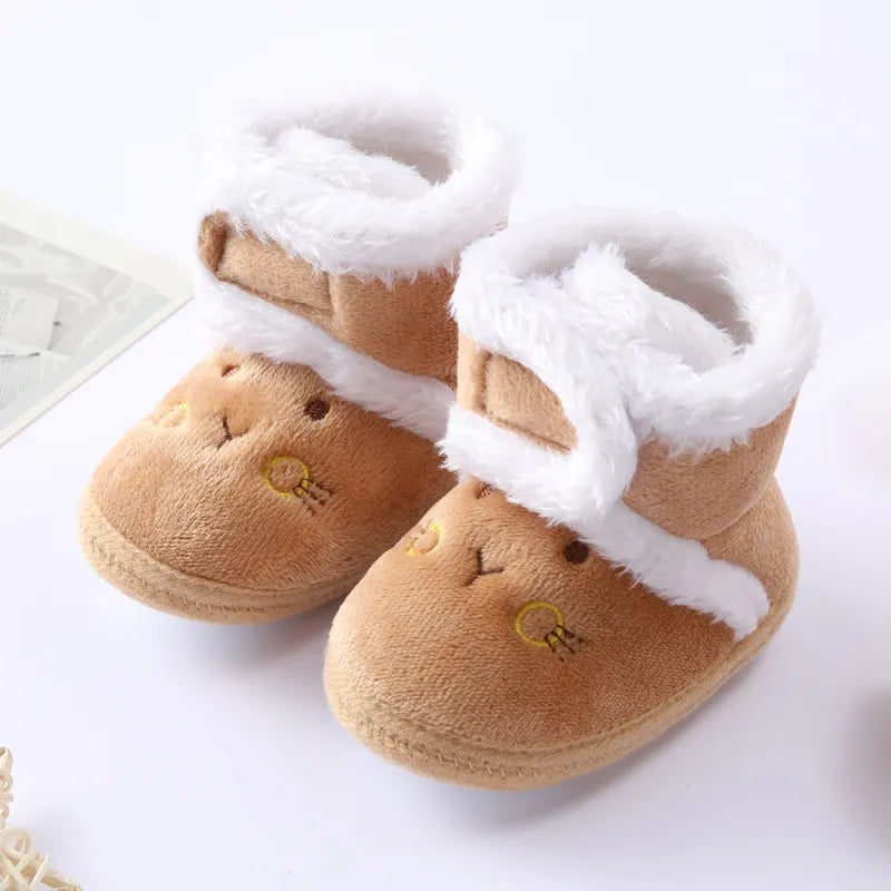Winter Newborn Baby Girl Boy Polka Dot Cute Cartoon Cotton Shoes Soft Sole Plus Velvet Warm Boots Toddler Infant Walking Shoes