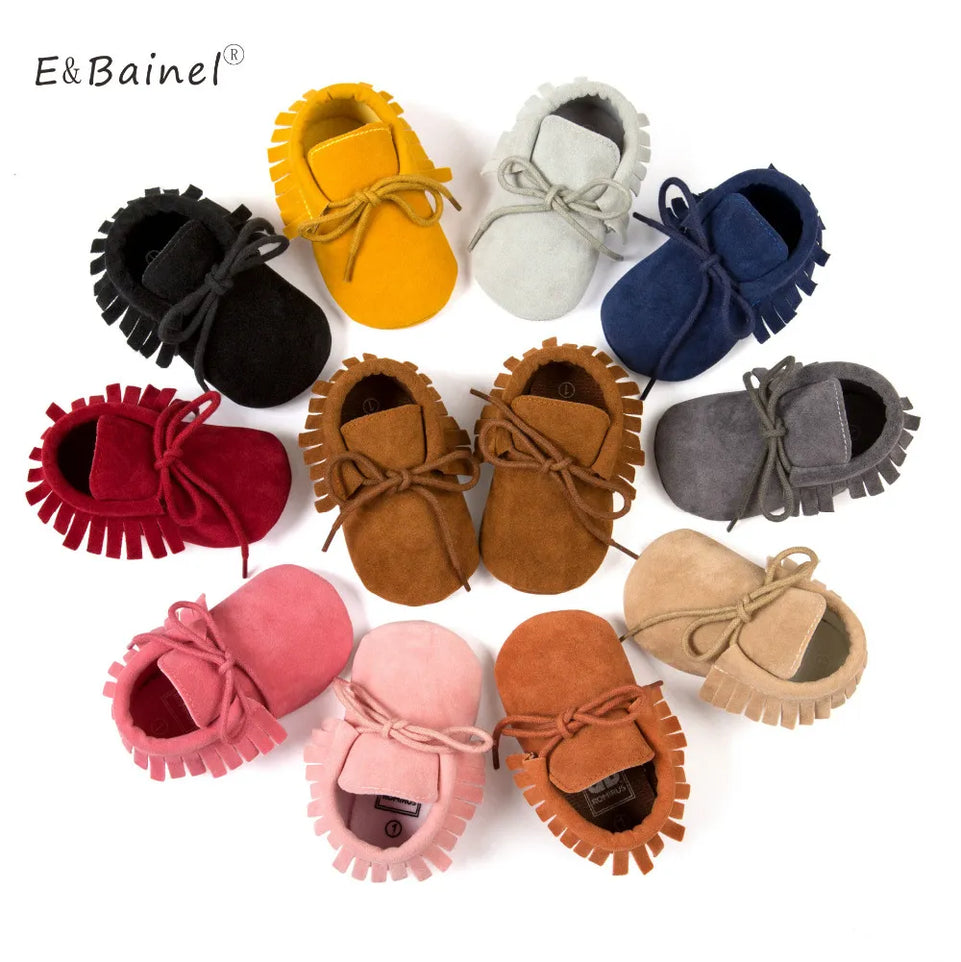 PU Leather Newborn Baby Boy Girl  Moccasins Soft Moccs Shoes Fringe Soft Bottom First Walker Baby Boot Lace-up Crib Shoe