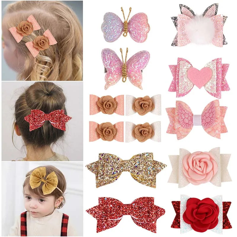 Xugar Glitter Bows Hairpins For Kids Girls Cute Heart Floral Butterfly Hair Clip Headbands Child Barrettes Baby Hair Accessoires