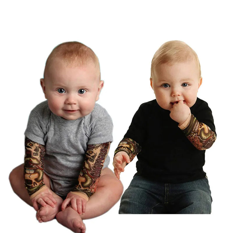 Novelty Tattoo Baby Bodysuit Cotton Short Sleeve Newborn Baby Clothes Spring Infant Boy Clothes Solid Color Newborn Jumpsuit