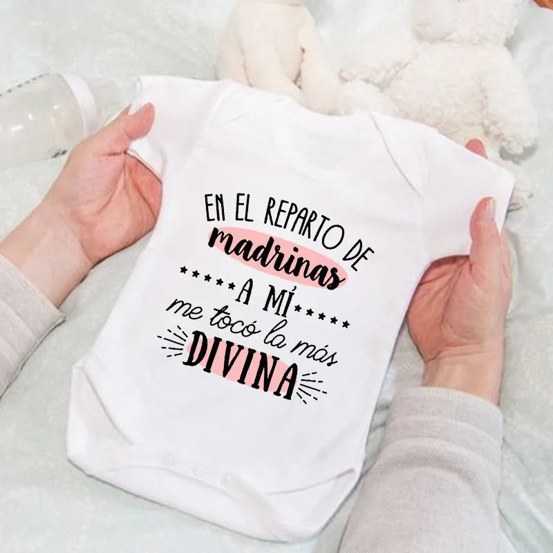 Funny Spanish Print Newborn Bodysuit Summer Baby Toddler Jumpsuit Infant Short Sleeve Outfits Clothes Ropa De Bebe Madrinas Gift