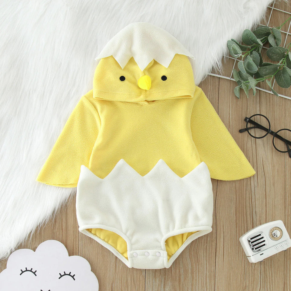 New Baby Boys Girls Chicken Costume Short Sleeve Snap Up Plush Romper Newborn Chick Egg Costume Infant Clothes Christmas Party